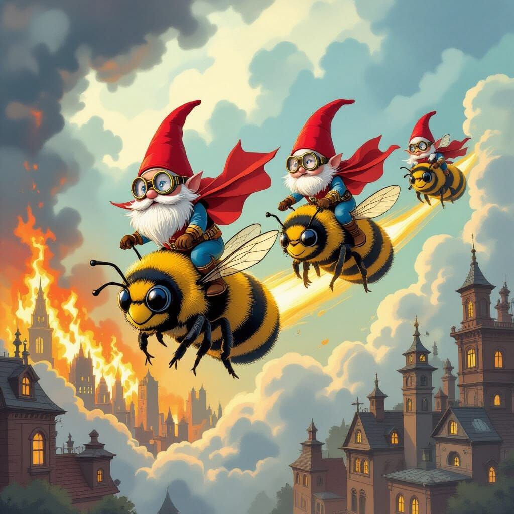 Superhero Gnomes Rescue Kittens in Steampunk City