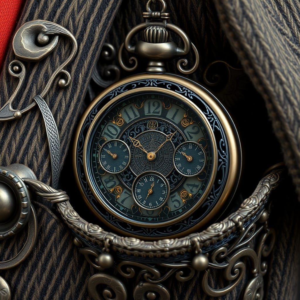 Steampunk Pocket Watch with Intricate Filigree and Botanical...
