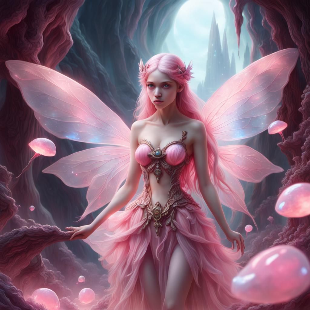 Pink Opal Crystal Fairy in Digital Matte Painting Style