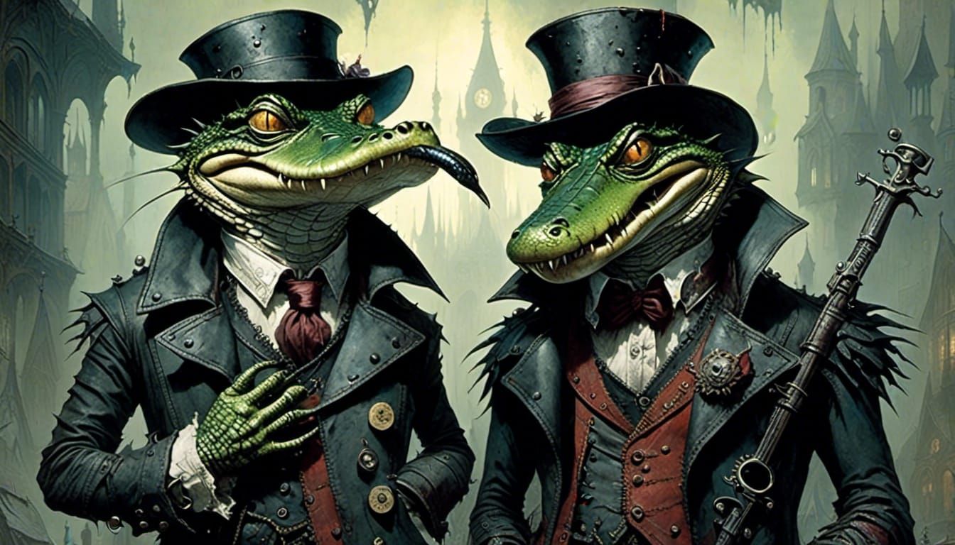 Hipster Alligator Crying in Digital Art