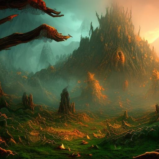 Golden Monster in Fantastical Forest Concept Art
