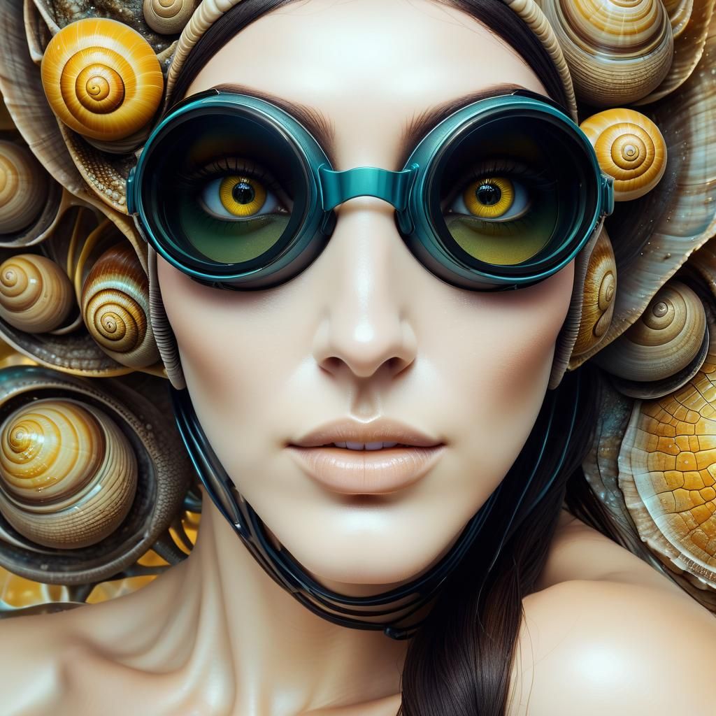 Snail-Human Hybrid with Goggles in Digital Art