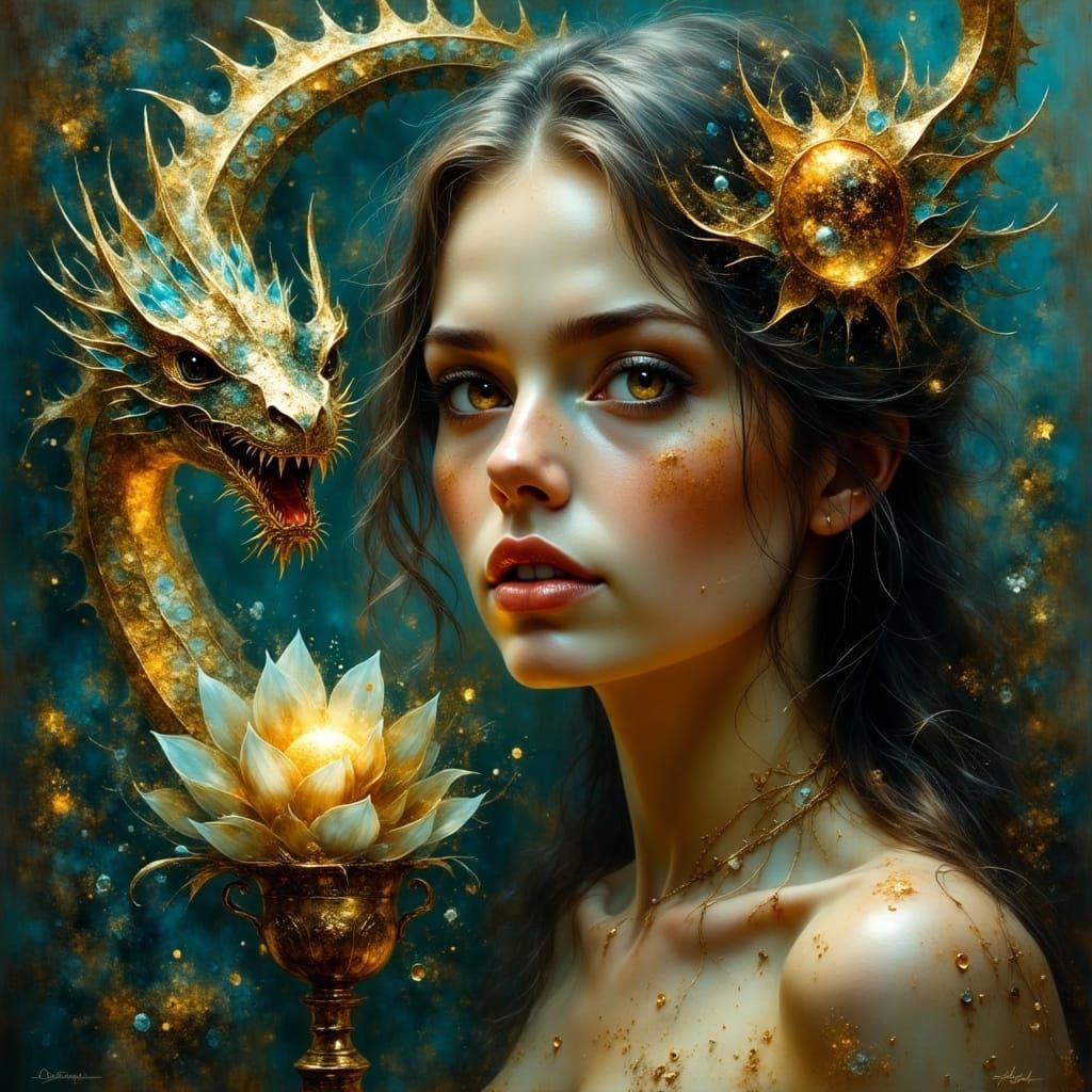 Enchantress with a Mystic Dragon in Ethereal Art