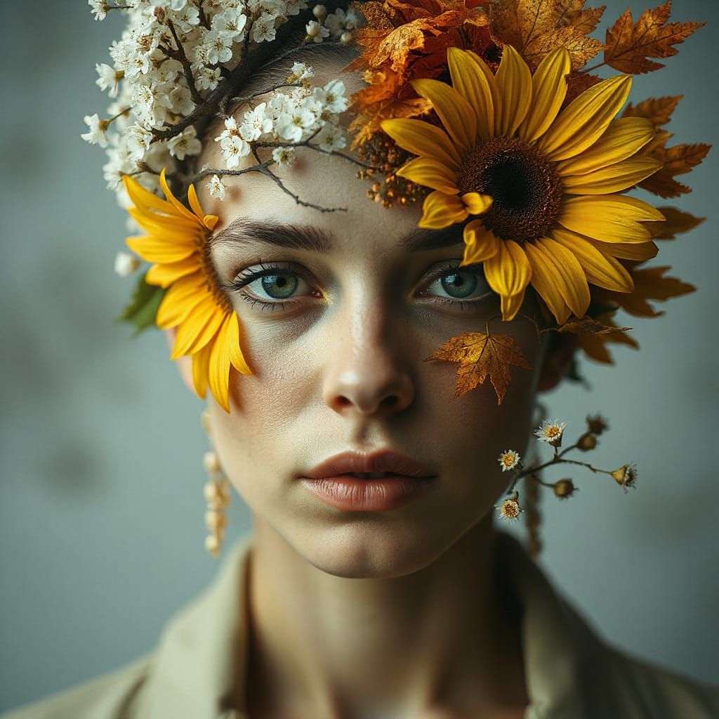 Seasonal Woman: A Surreal Portrait in Fantasy Realism