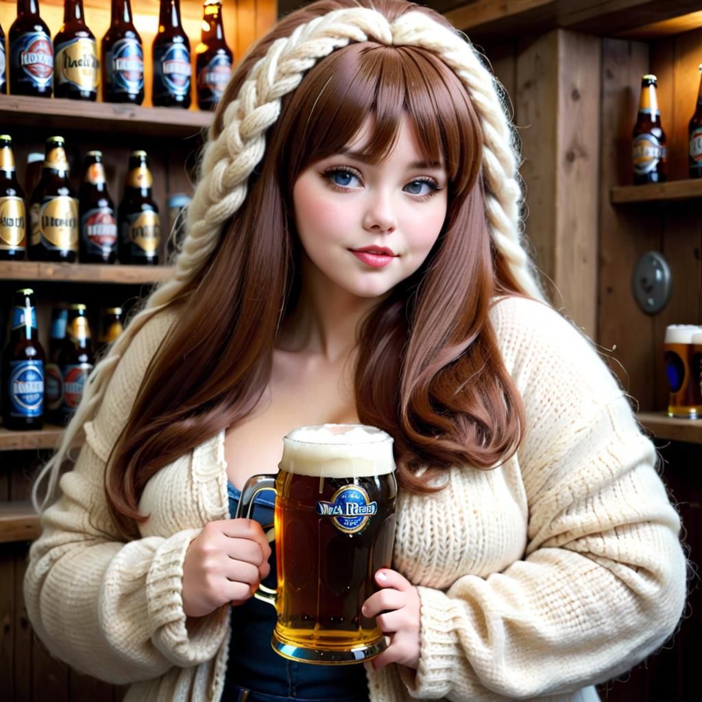 Pretty woman with big beer