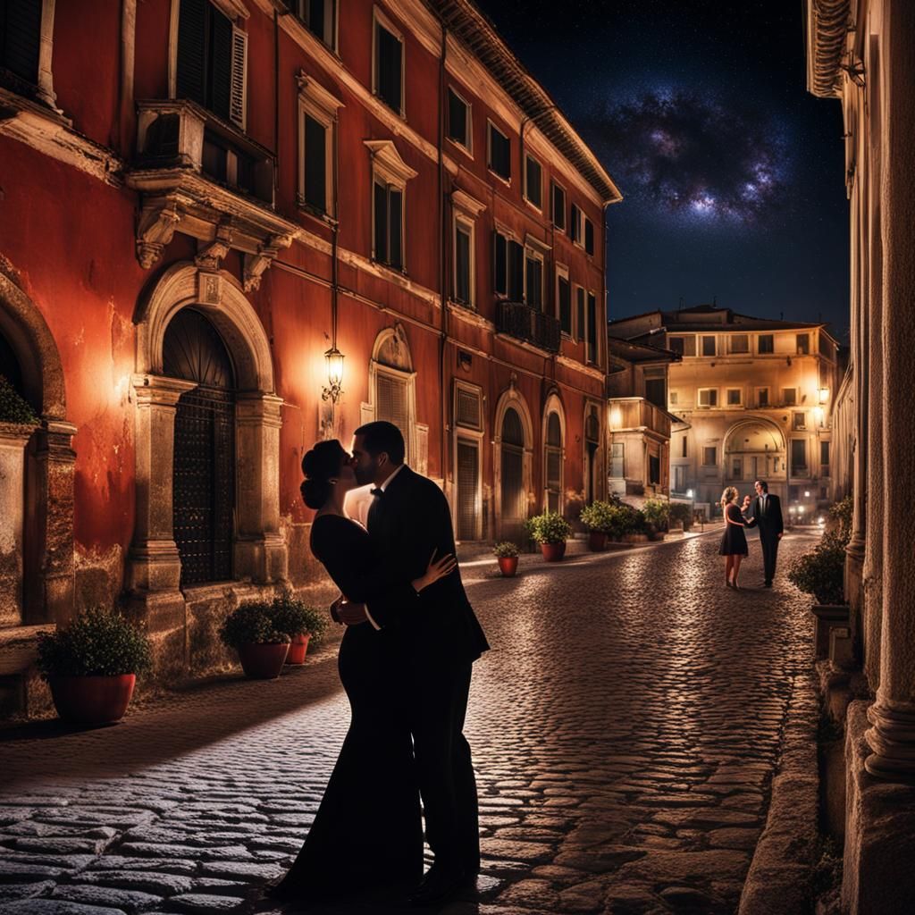 Romantic Night in Rome: A Kiss Under the Stars