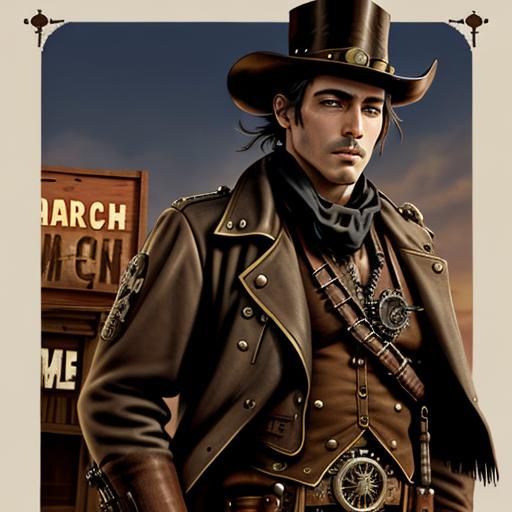 Steampunk Gunfighter on Dusty Western Street