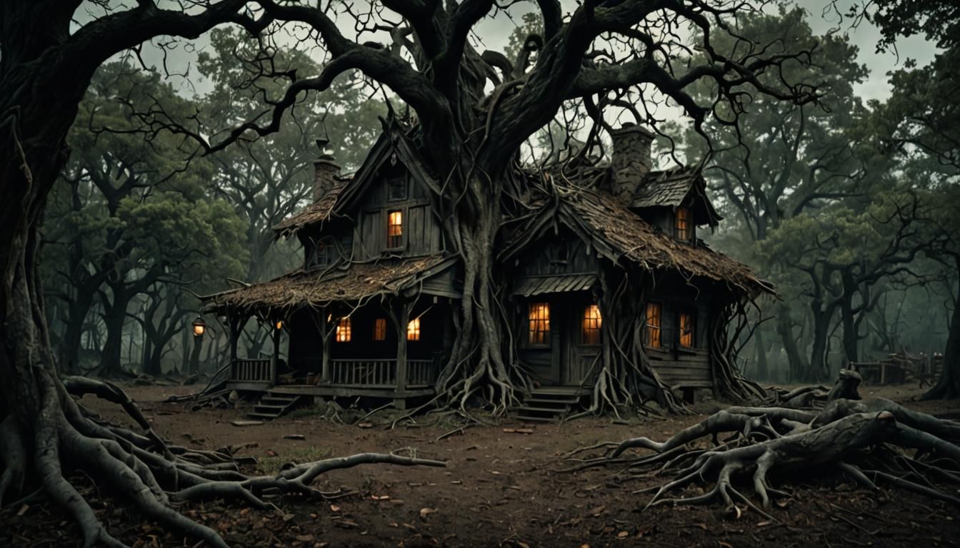 Eerie Dark Fairy Tale Cabin in Woods