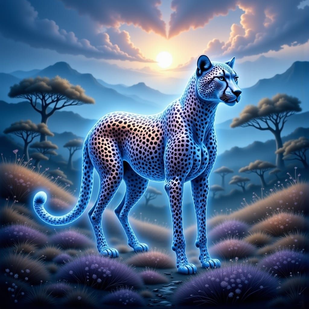 Ethereal Cheetah with Iridescent Fur in Dreamscape