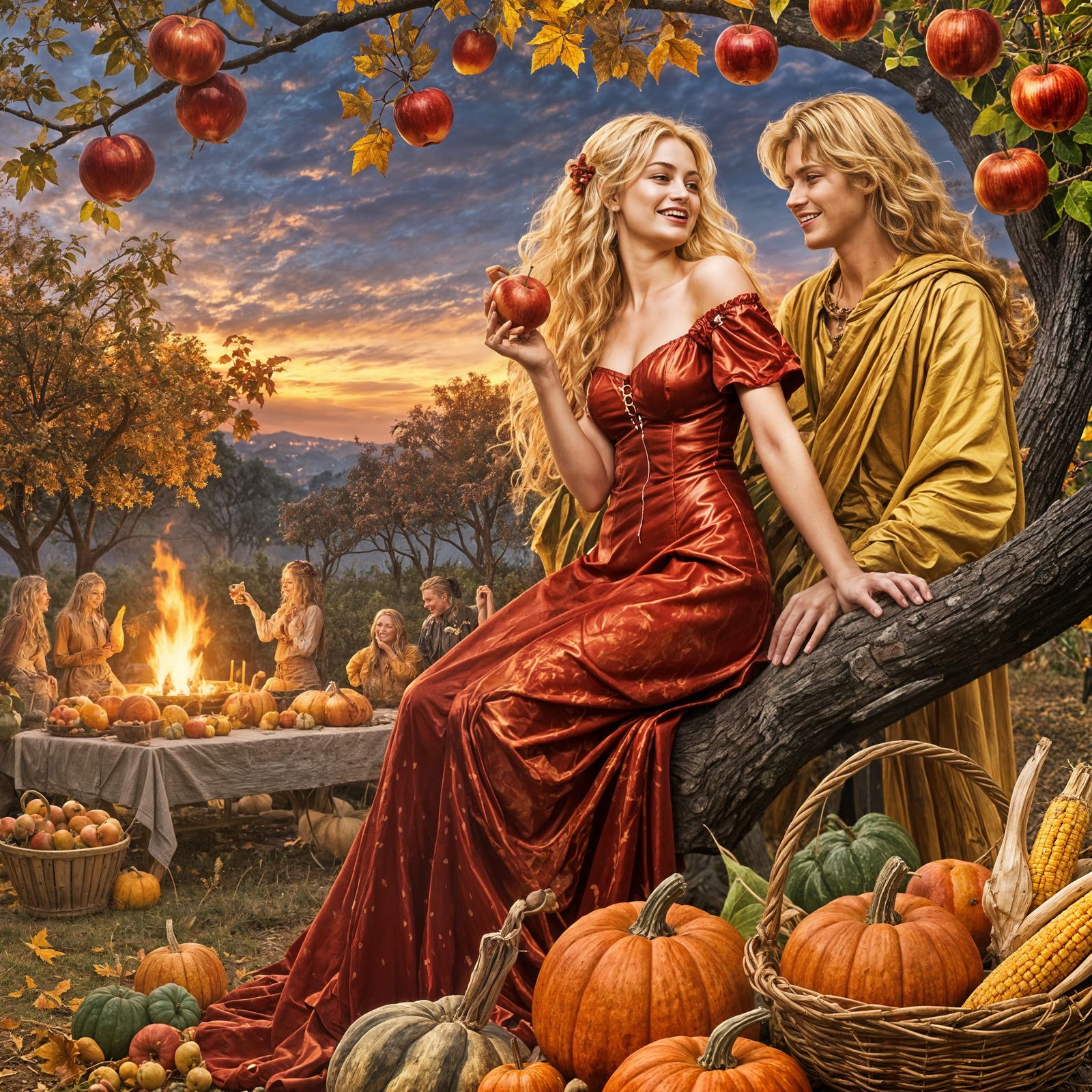 Fantasy Autumn Harvest Celebration in Orchard