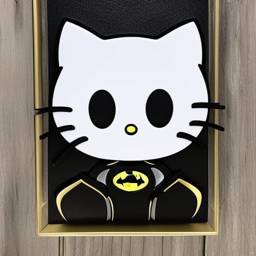 Hello Kitty Catwoman and Batman Comic Art