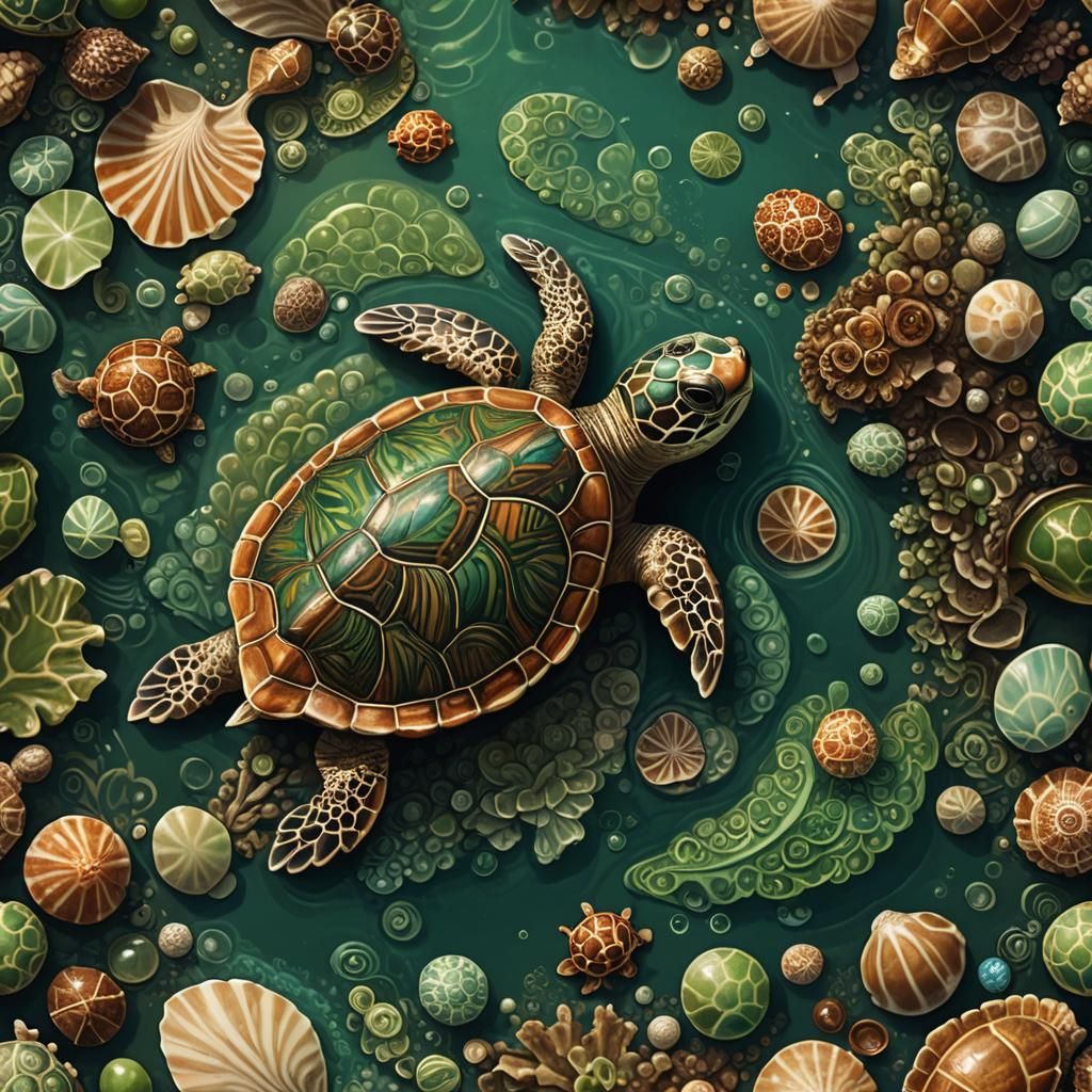 Cute Baby Turtle Detailed Matte Painting