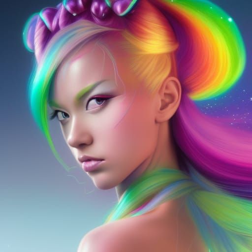Rainbow Anime Princess in Cosmic Digital Art