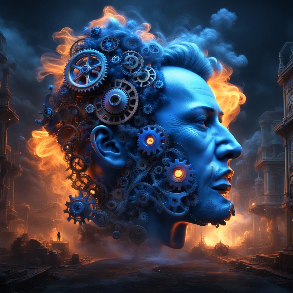 Surreal Face of Smoke, Gears, and Electric Light