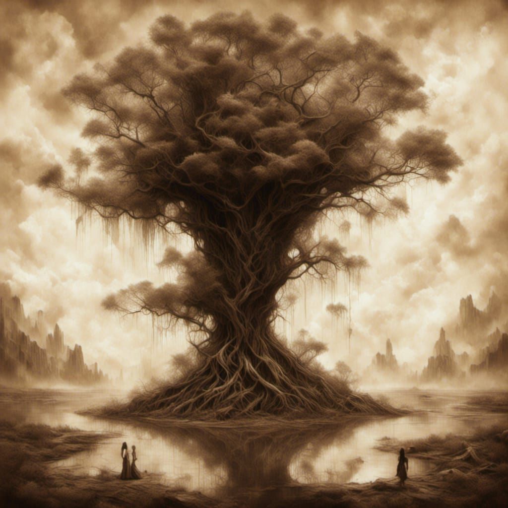 Entwined Tree People in Romantic Watercolor Style