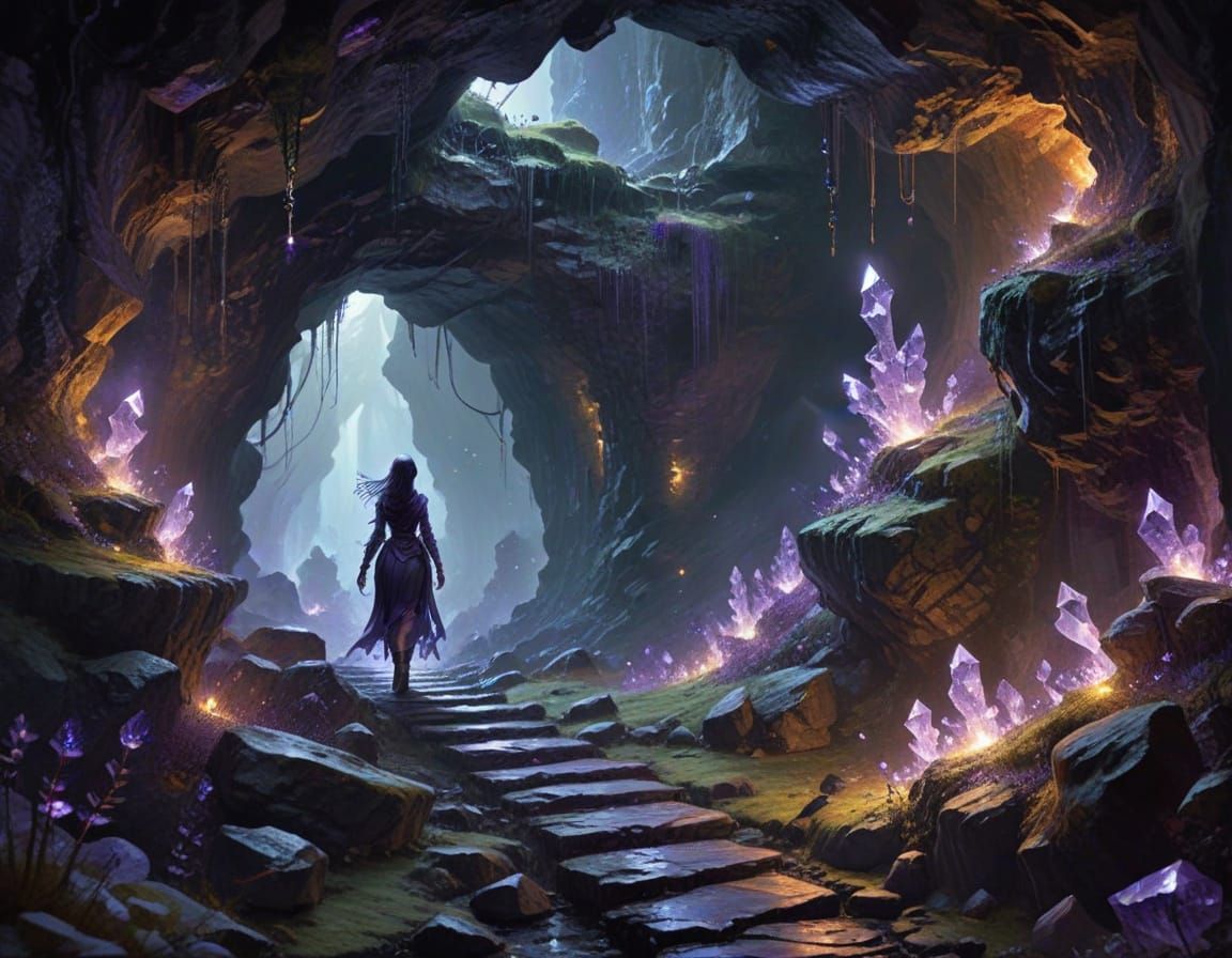 Fantasy Sorceress in a Crystal Cave