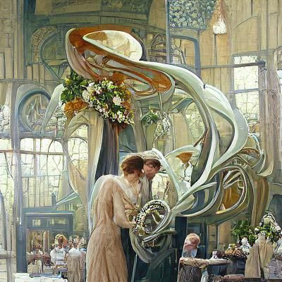 Art Nouveau Wedding in Oil Painting Style