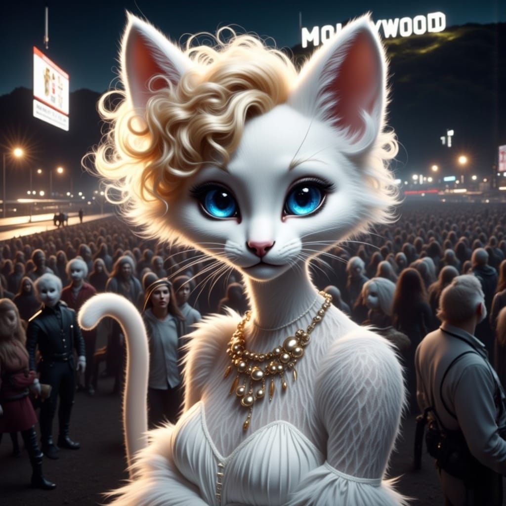 Glamorous Hollywood Cat in Front of the Sign