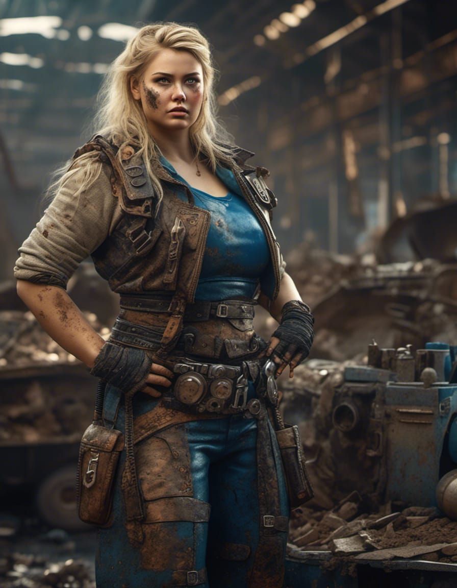 Fallout Raider Portrait: Beautiful Woman in Post-Apocalyptic...