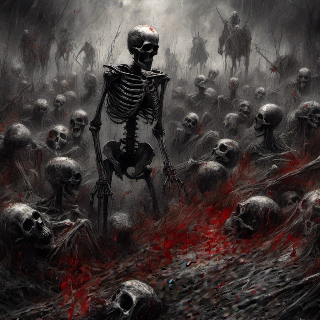 Macabre Skeleton Army Ascends in Red Rain