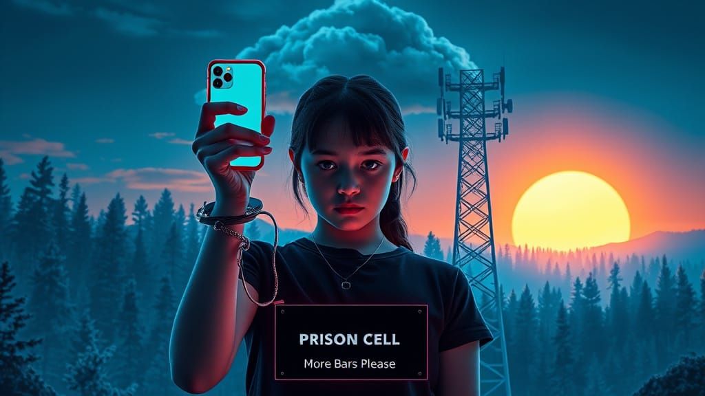 Girl Trapped in Neon-Lit Prison Cell, Surrounded by Futurist...