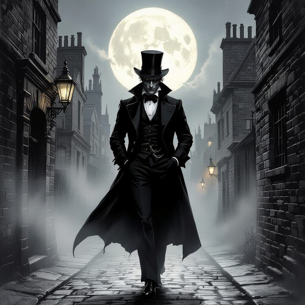 Victorian Vampire in London, Horror Illustration