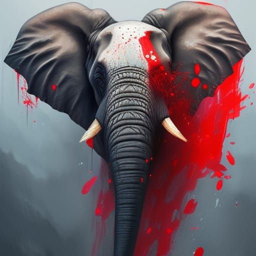 Edgy Red and Black Elephant Portrait