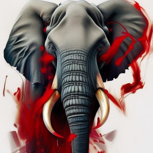 Edgy Red and Black Elephant Portrait in Splash Art
