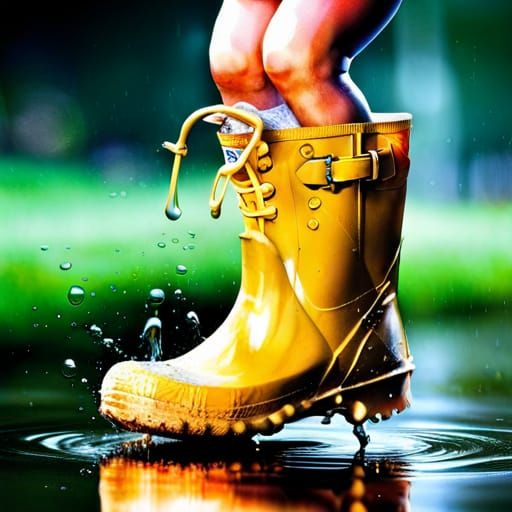 Toddler Splashing in Rainy Puddle: Hyperreal Splash Art