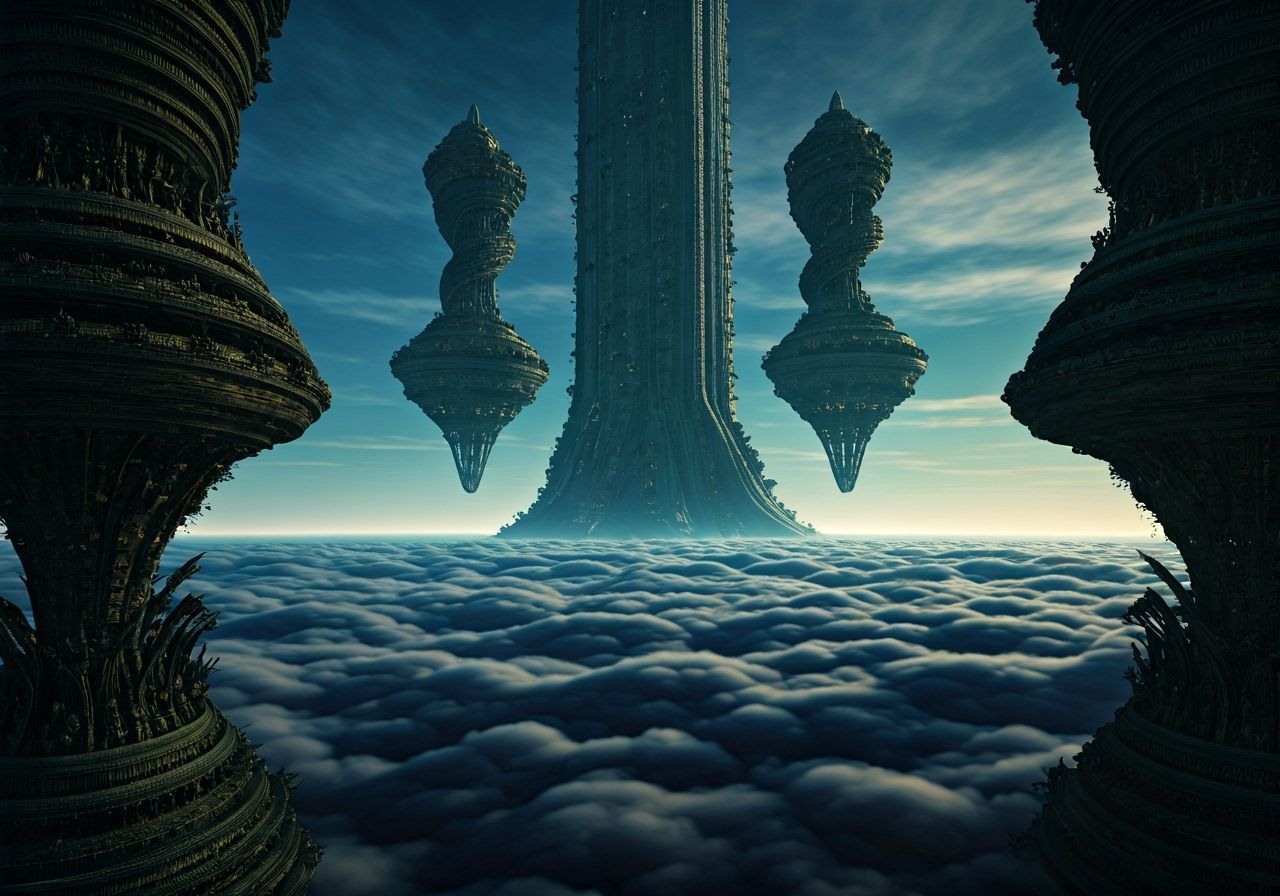 Surreal Floating Cityscape in Dark Fantasy Style