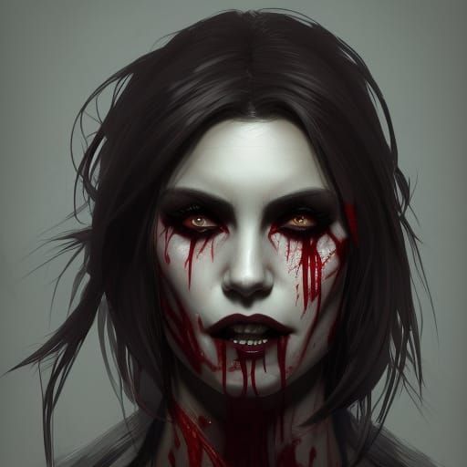 Vampire Woman Portrait in Art Nouveau Style