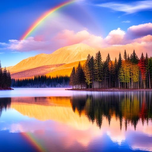 Rainbow Reflection Over Water