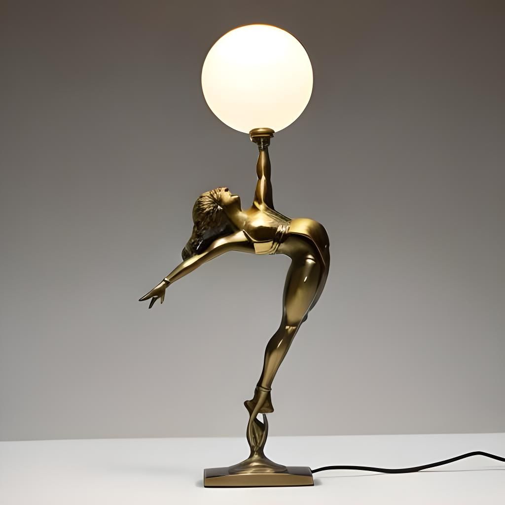 Art Deco Gymnast Bronze Statuette Lamp