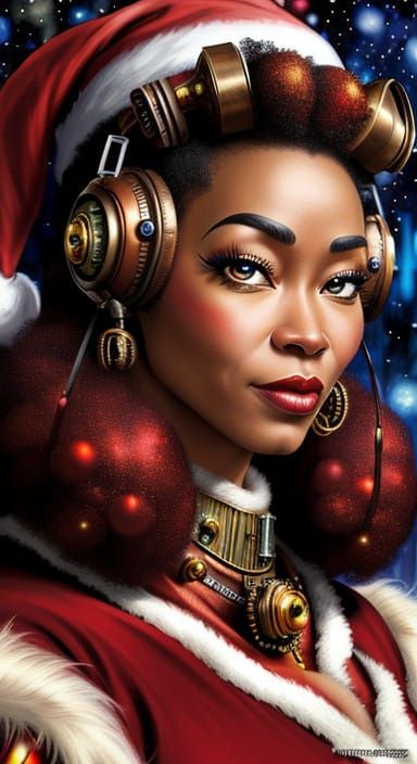 Steampunk Mrs. Claus in Vibrant Christmas Portrait