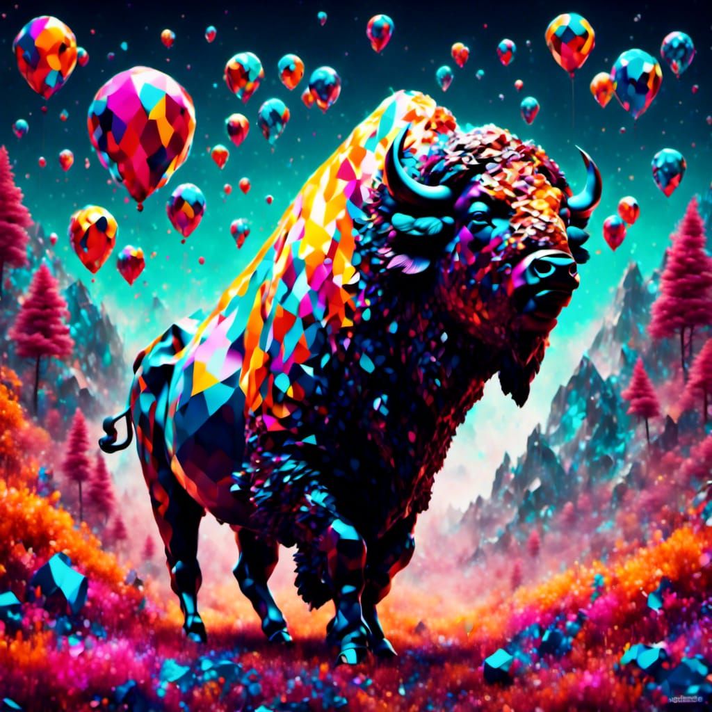 Cubist Bison with Fractal Geometry in V-Ray