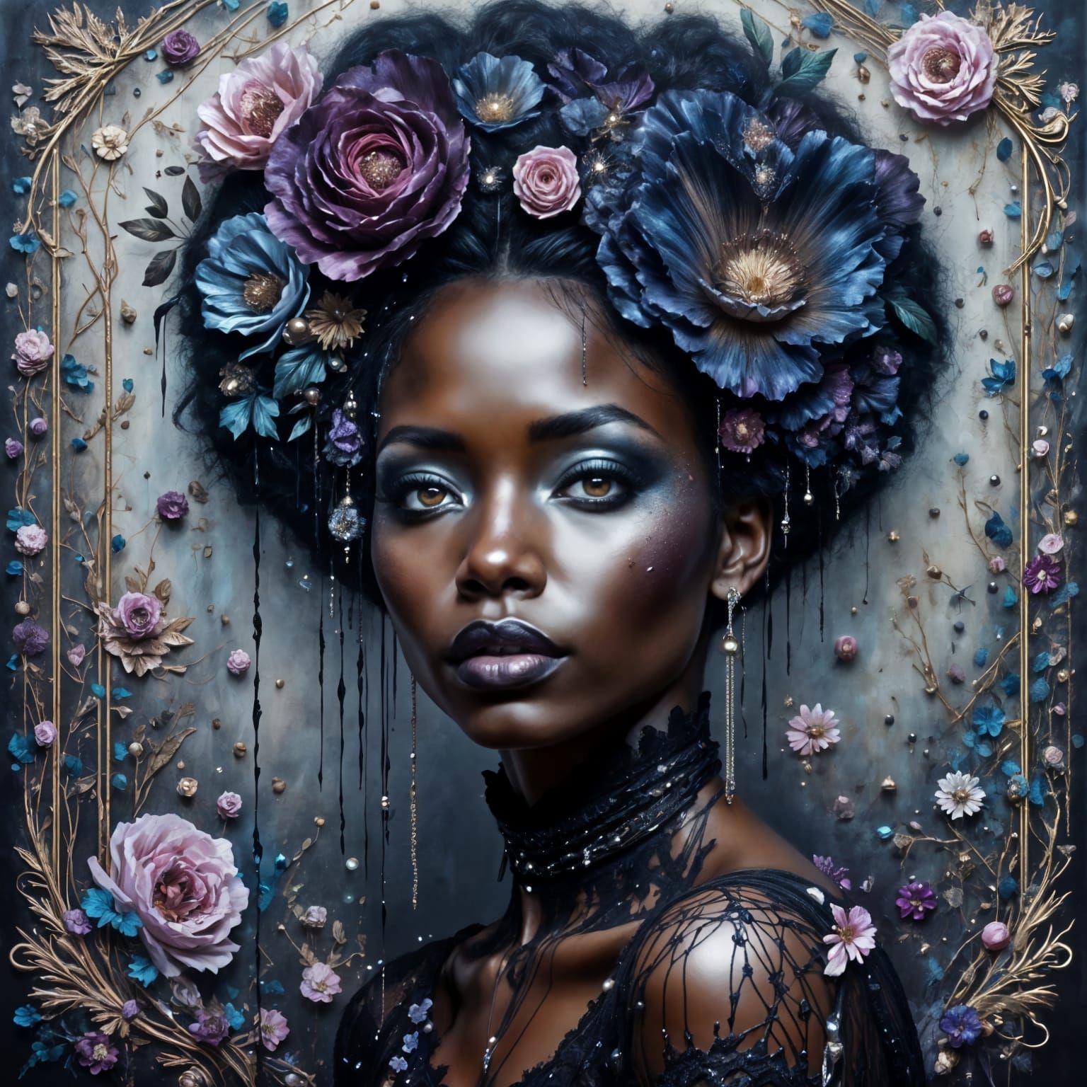 Gothic Floral Android Portrait in Renaissance Style