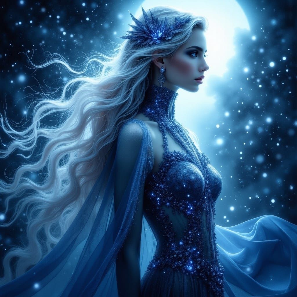 Celestial Empress in Midnight Blue Gown