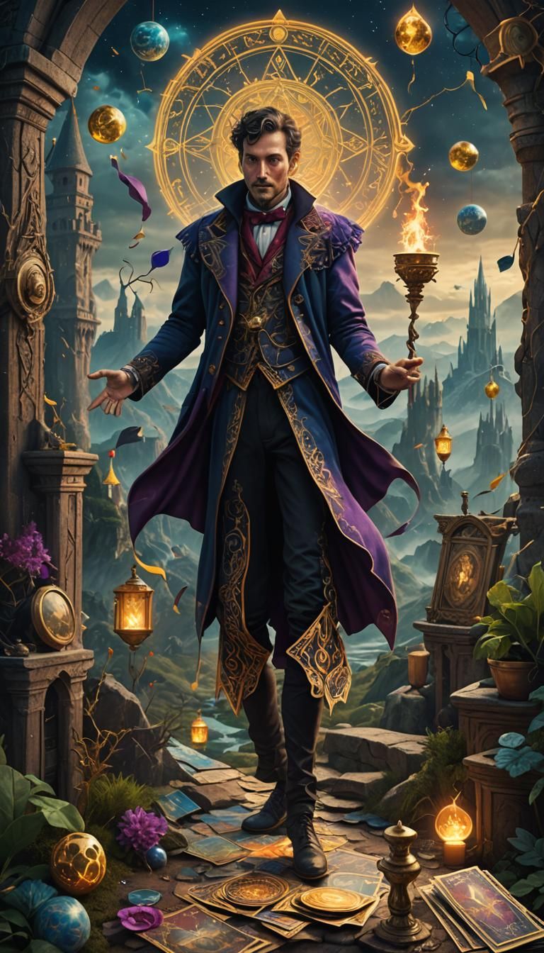 The Magician Tarot Card in Surreal Fantasy Style