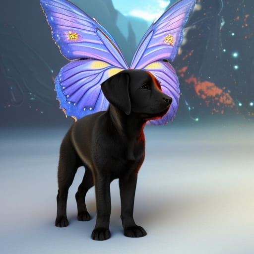 Cute Black Lab Puppy with Butterfly