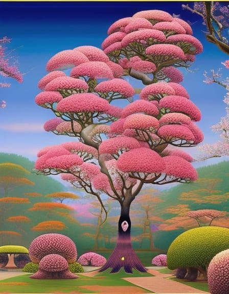 Cherry Blossom Fractal Tree Branches in Surreal Style