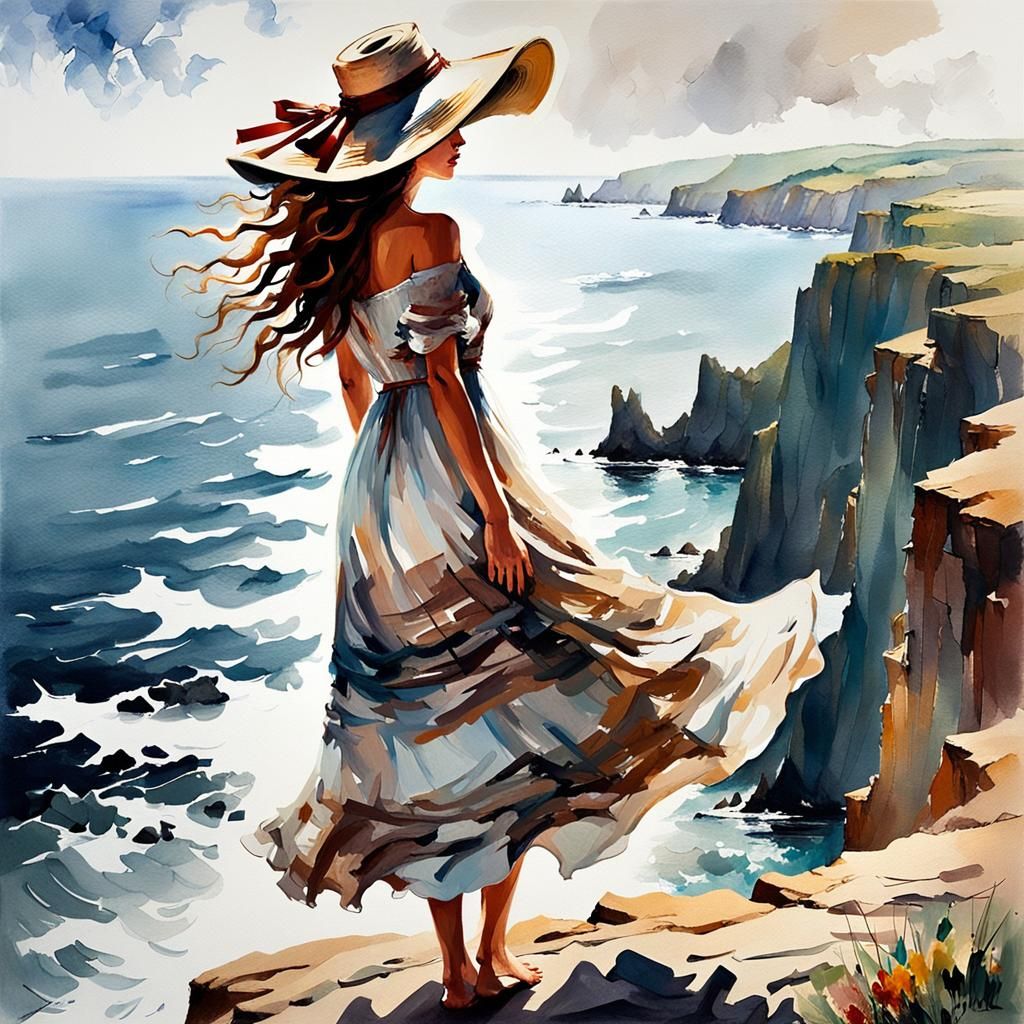 Girl by the Sea: Impasto Acrylic Painting