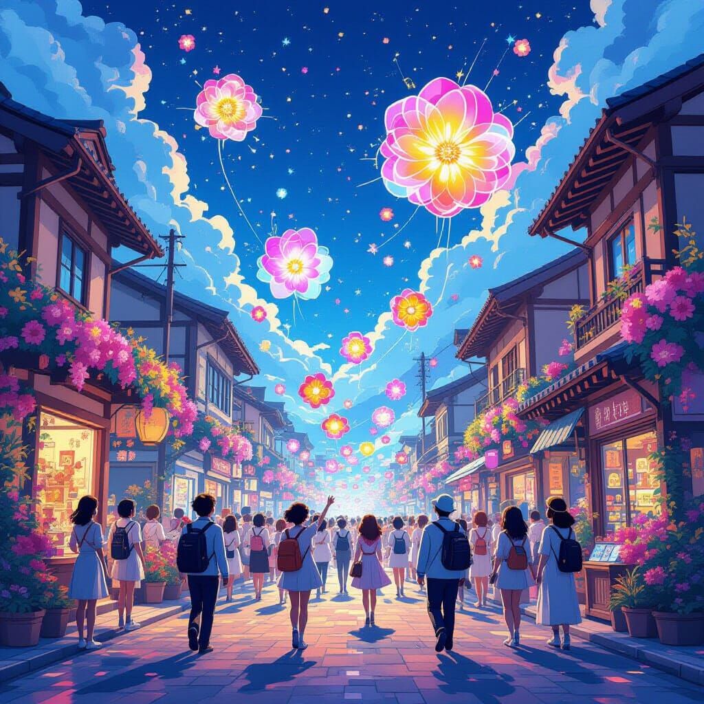 Chrono-Bloom Festival: Glowing Flowers Fill Sky
