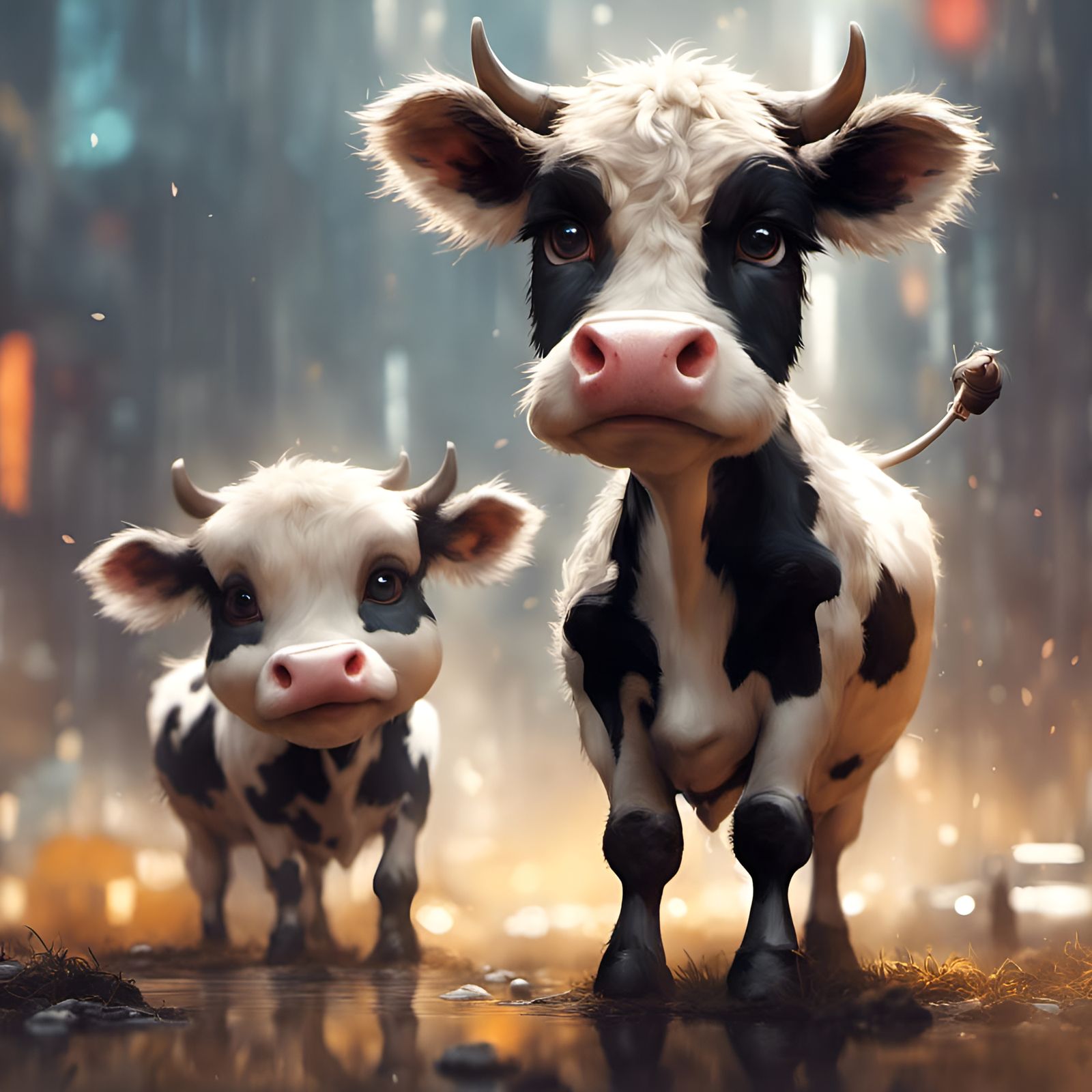 Adorable Furry Cow in Detailed 3D Style
