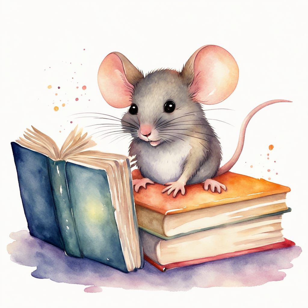Shy Mouse Watercolor Illustration