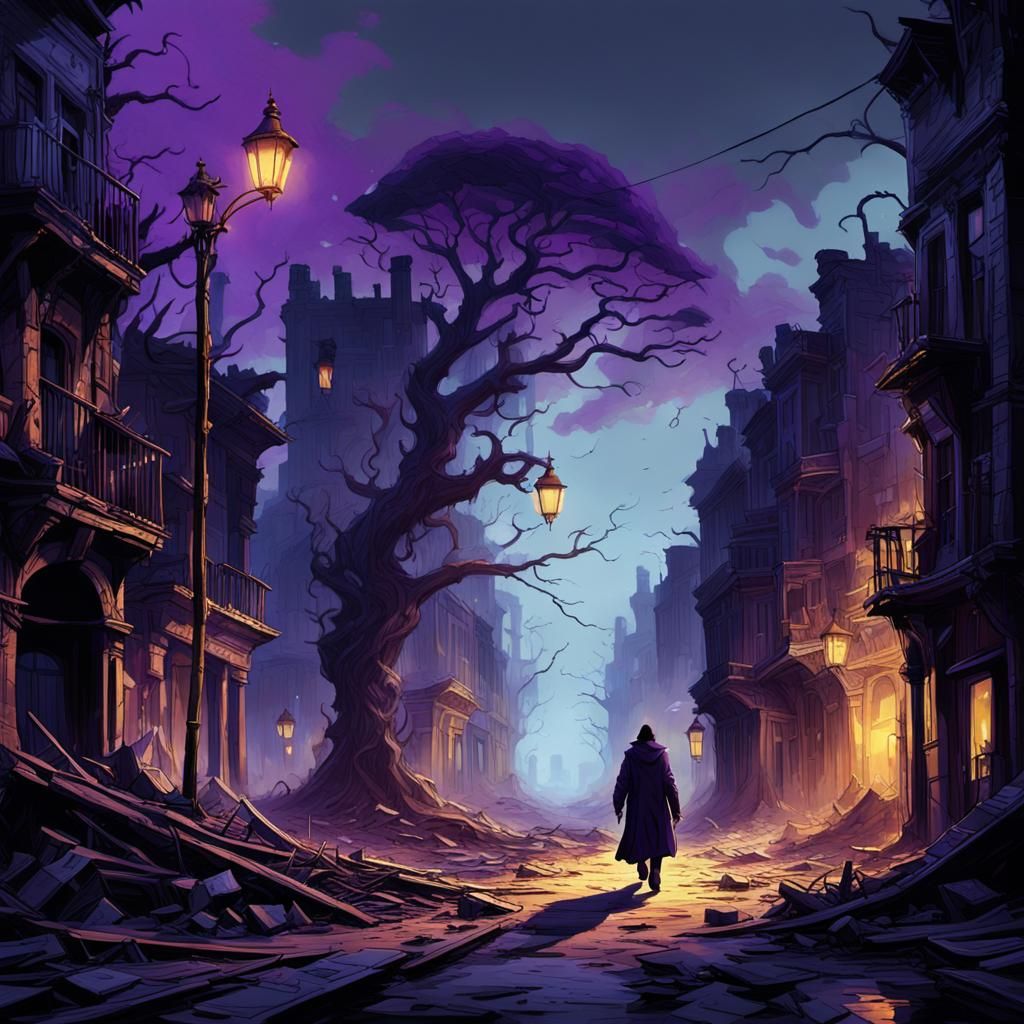 Desolate Street Scene in Dark Fantasy Style