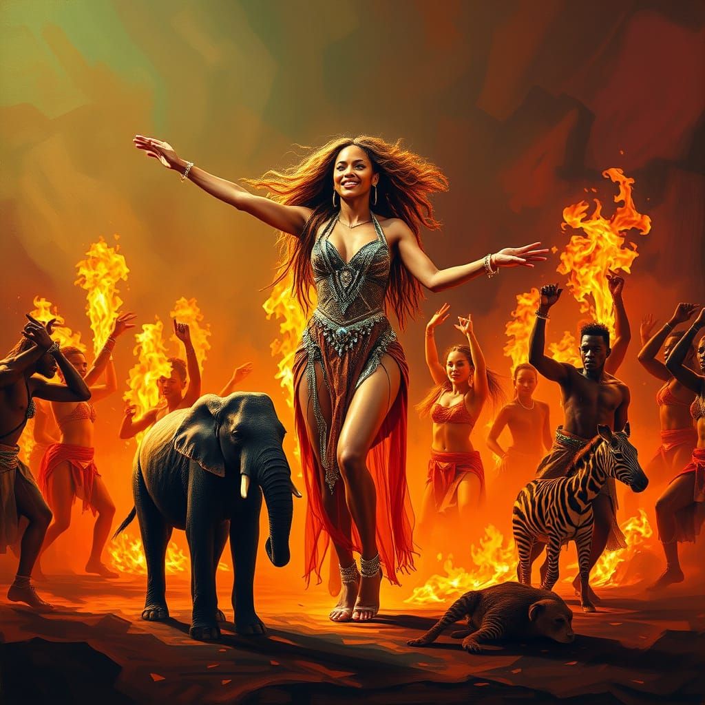 Beyoncé's Tribal Dance Performance in Expressionist Style