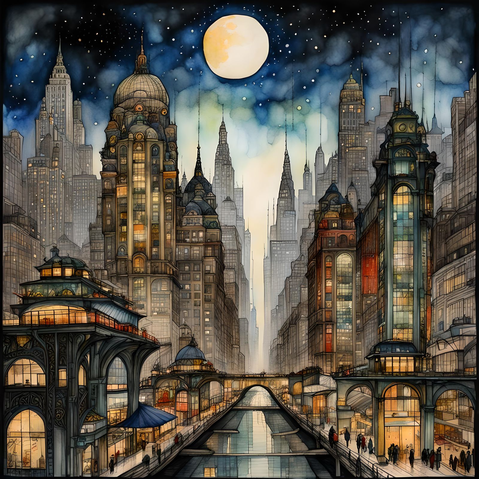 Fantastical Metropolis in Mixed Media
