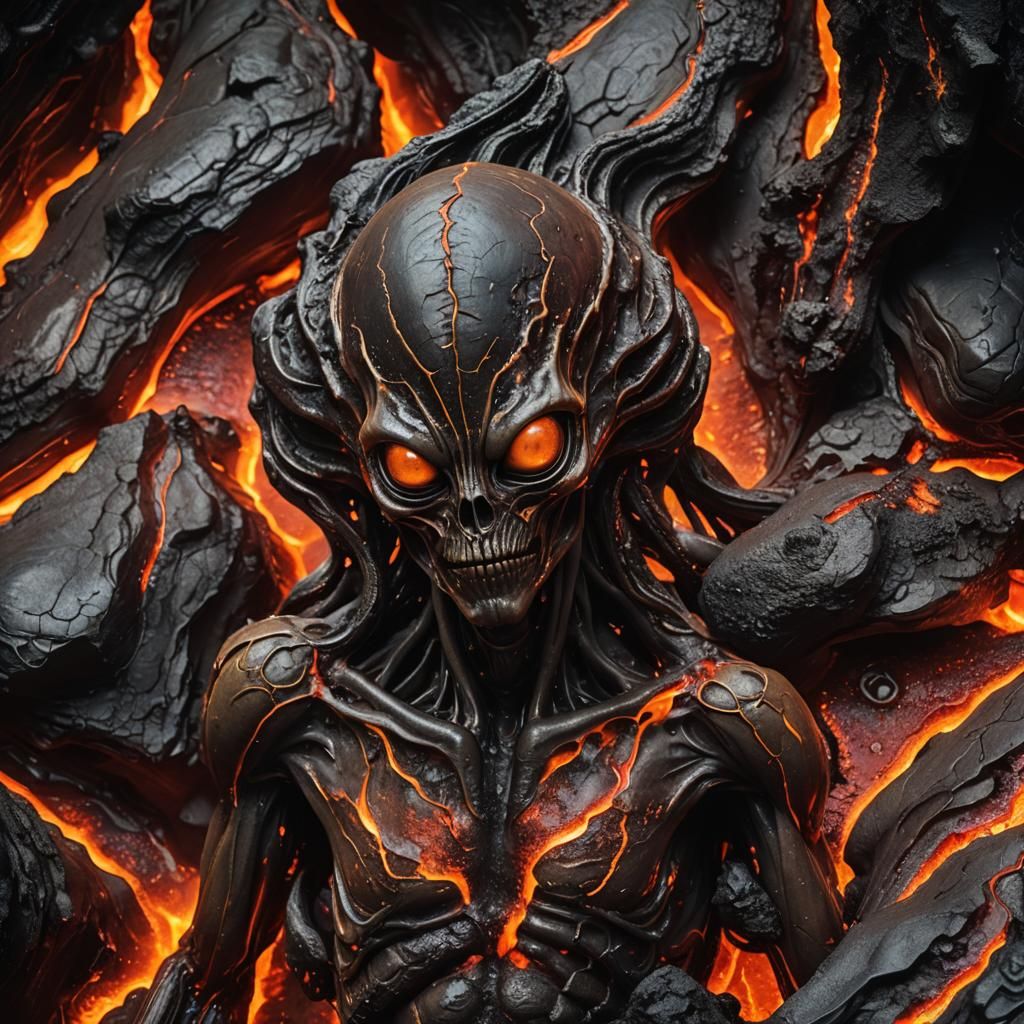 Molten Lava Alien in Surrealist Style