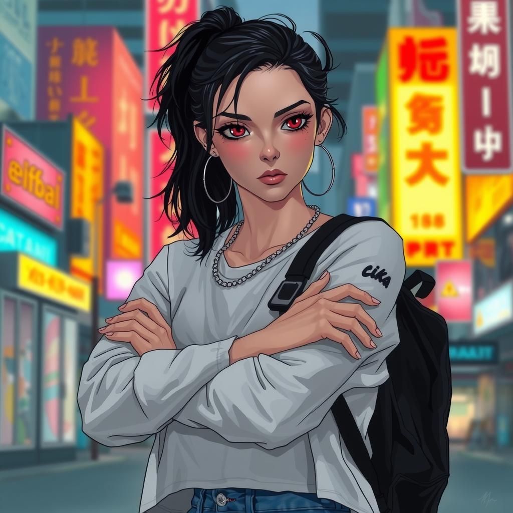 Defiant Woman in Urban Landscape, as Digital Art