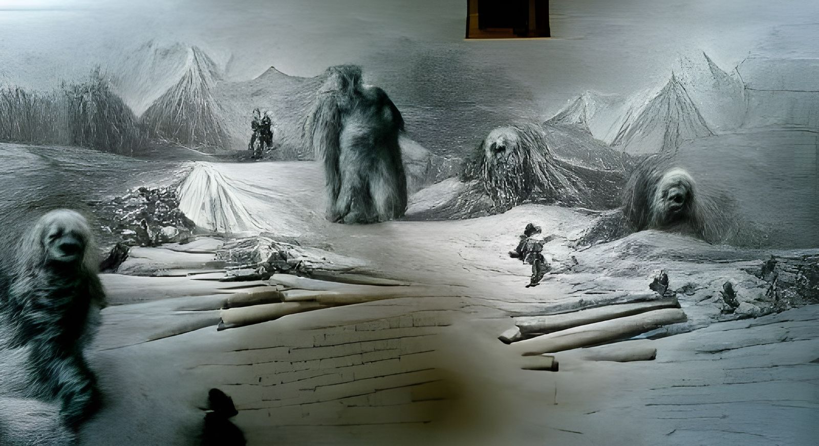 Yeti Chase: A Hyperdetailed Charcoal Horror Drawing